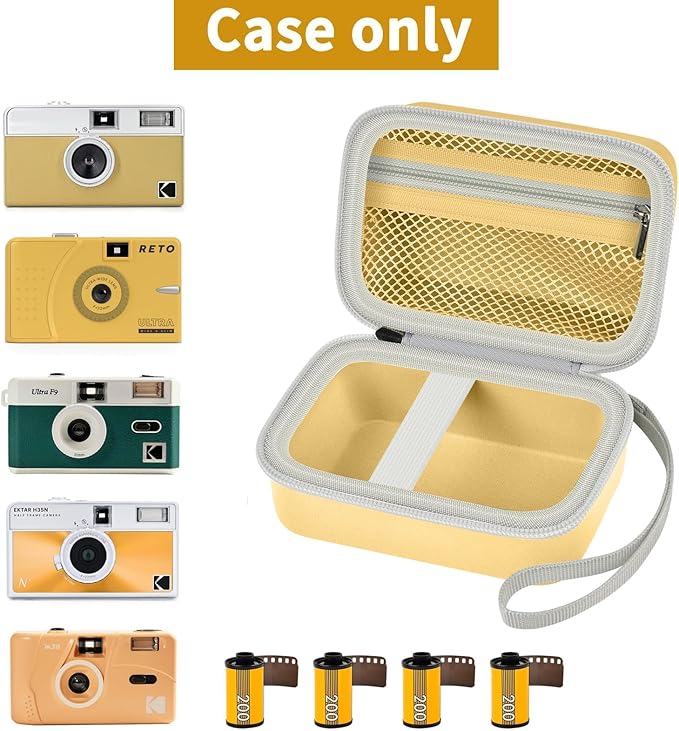 Grapsa Digital Camera Case Compatible with KODAK EKTAR H35 H35N Half Frame Film Camera, Storage Holder Organizer for Kodak Ultra F9 M35 M38 Paper Shoot kamera, 35mm Film Rolls (Box Only) - Yellow
