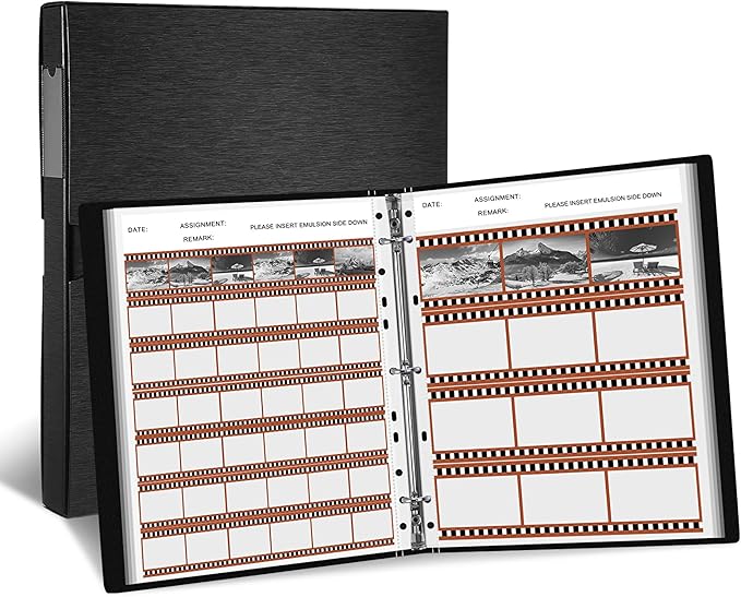 Feifeiya Film Negative Storage Box Set Acid Free Film Protector 3 Ring Film Negative Sleeves Binder 50 Pcs Negative Page Preservers for 120 Film Negative Storage and 135 35mm Negative Sleeves(Black)