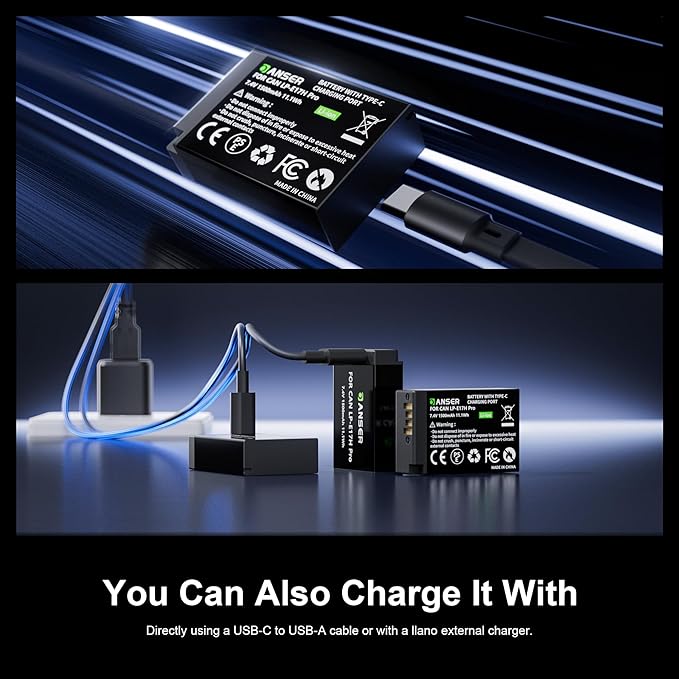 LP-E17 Battery 3-Pack and Type-C Direct Charging,1500mAh with 2-in-1 Cable Fast Charging for Canon EOS R50/R10/R8/RP/Rebel T7i/T8i/SL3 R50/R10/750D,M3, M5, M6,760D,800D,8000D Digital SLR