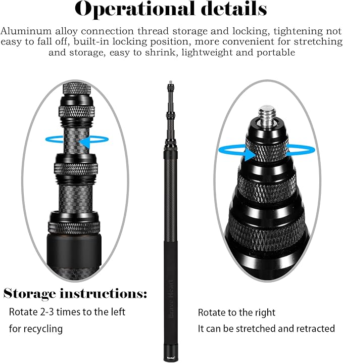 118 Inch/3m Carbon Fiber Invisible Extension Selfie Stick for Insta360 Insta 360 X5/X4/X3/X2/ONE RS Action Camera Accessories