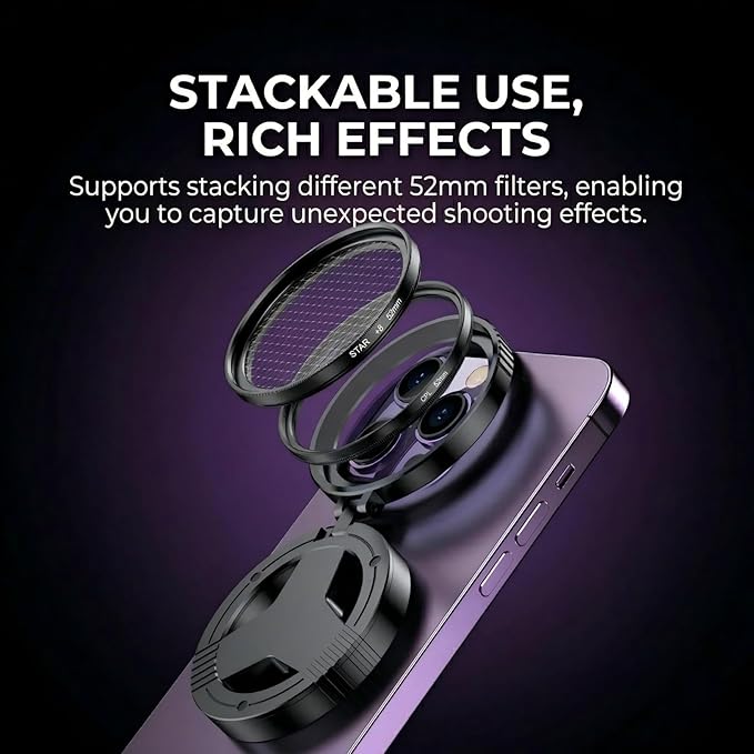 Anti-Glare Magnetic Phone Filter, 52mm Mobile Camera Filter Kit, N52 Magnets, Foldable Portable Design, Phones for Professional Mobile Photography (3Pcs)