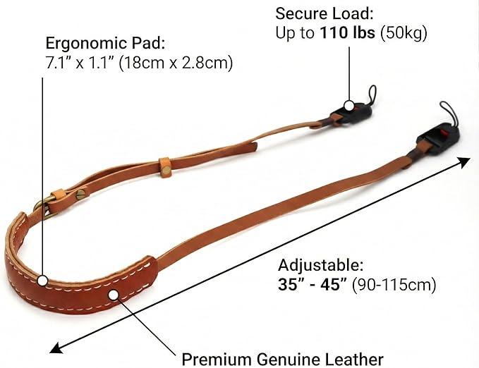SNLxStudioz Handmade Genuine Leather Camera Strap - Quick Release Shoulder Neck Belt Compatible with Sony, Fujifilm, Canon, Nikon Mirrorless & DSLR - Vintage Retro Style, Handcrafted Soft & Secure Fit