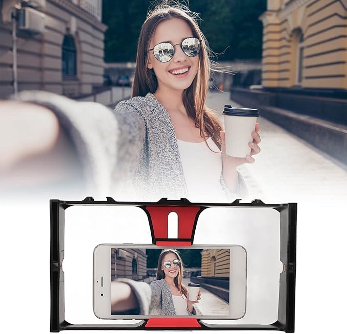 Smartphone Video Rig, Filmmaking Cage Camera Rig, Phone Video Stabilizer, Filmmaking Vlogging Case, Phone Stabilizer for Video Recording, Videomaker Film-Maker Fits for All Smartphones(Red)