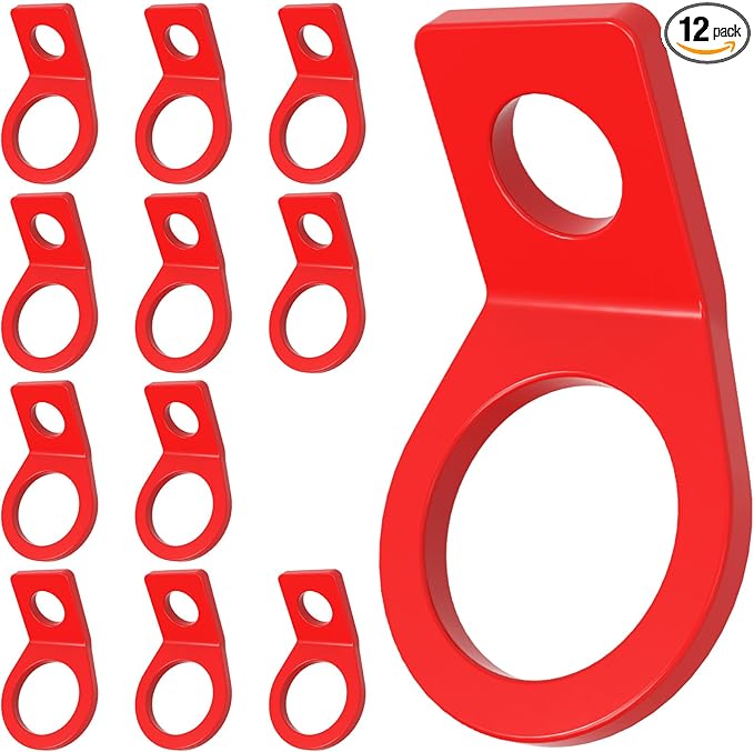12 Pack Tie Down Strap Rings Tie-Down Anchors Hooks for Mounting in The Garage,Metal Tie Down Anchors Rings for Tiedown Attachment Points for Truck,Trailer,Camper (Red)
