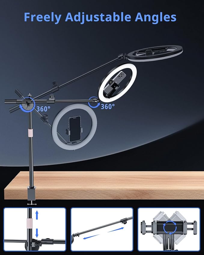 UBeesize 12" Ring Light with Overhead Phone Mount, LED Ring Light with Phone Holder and Stand, Desk Light Ring for iPhone,Cameras, Selfie Light for Live Streaming,Video Recording, Content Creation