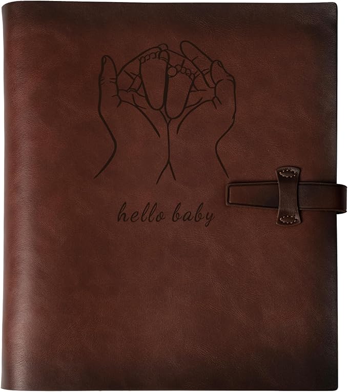Photo Album 4x6 200 Photos, Genuine Leather Photo Albums with Writing Space with 30 Writing Paper, Travel Family Wedding Kids Graduation Ultrasound Baby Picture Album Scrapbook Photo Album（Hello Baby）