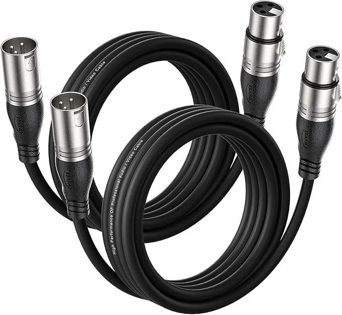 EBXYA XLR Cable 3ft 2 Packs - Premium Balanced Microphone Cable with 3-Pin XLR Male to Female Mic Speaker Cable, Black