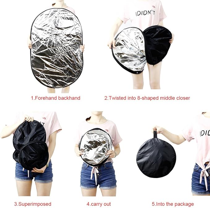 Portable Photography Silver and White Reflector Collapsible 2-in-1 Oval Reflector 23"x35" / 60x90cm Multi-Disc Light Reflector with Handle for Photo Studio Lighting & Outdoor Lighting