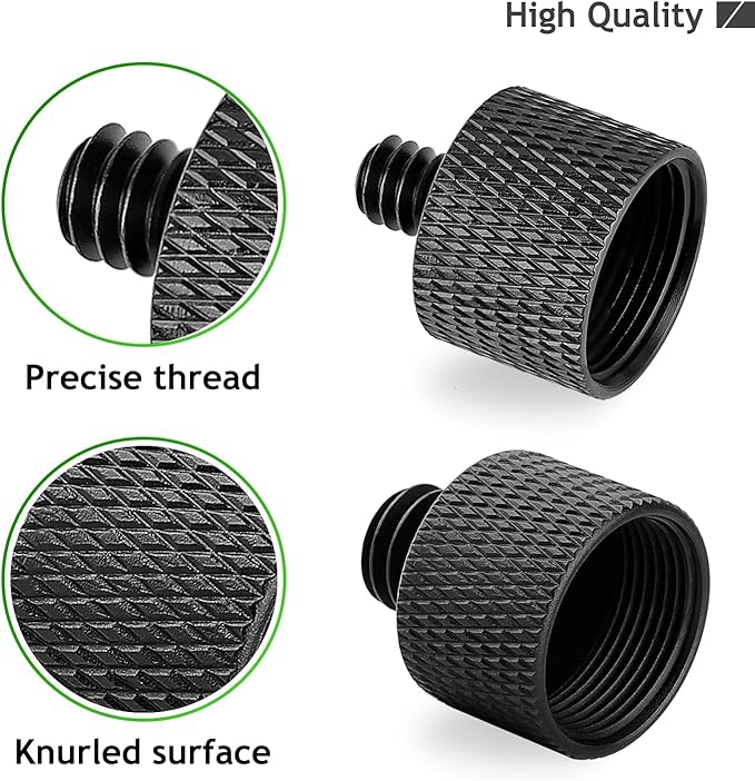Mic Stand Adapter 5/8 Female to 3/8 Male and 3/8 Female to 5/8 Male Screw Adapter Thread for Microphone Stand Mount to Camera Tripod Adapter 2 Pack