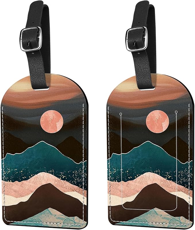 2 Pack Luggage Tag Suitcase Tags PU Leather Identifiers Privacy Cover Luggage Tags Aesthetic Cute Travel Bag Labels for Women Girls Men-Mountain