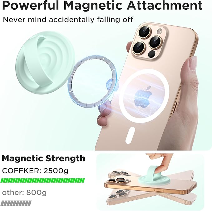 Magnetic Phone Grip Ring Holder, Liquid Silicone Magnet Cell Phone Grip Finger Loop, Compatible with Magsafe, Back of Phone for iPhone 17/16/15/14/13/12 Series, Mint Green