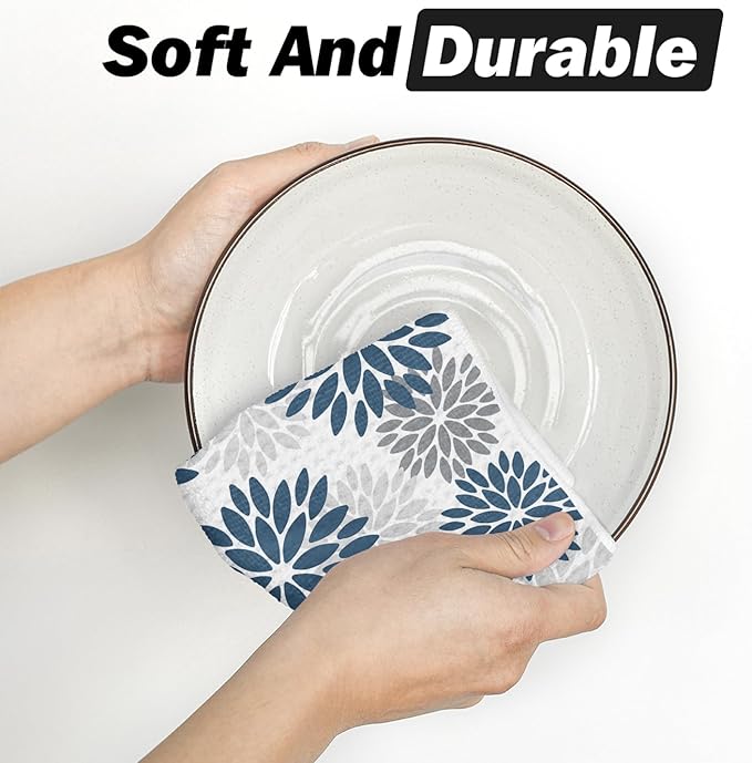 Artoid Mode Aqua Dahlia Floral Kitchen Towels Dish Towels, 18x26 Inch Quick Dry Microfiber Cloth Hand Towels for Kitchen Drying Set of 2