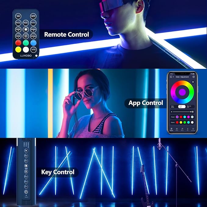 4 Pack RGB Tube Light with Tripod, Battery Powered 18W 4ft LED Video Light, Portable Handheld Color Neon Lights Bar for Photography Studio DJ Dance Photo Booth Lighting Party Lights Stick