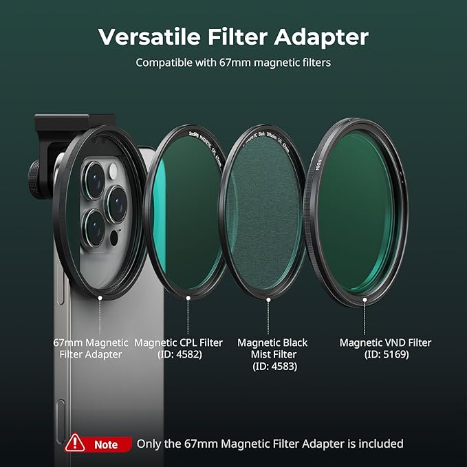 SMALLRIG Universal 67mm Magnetic Filter Adapter for Smartphones, for iPhone 16 / S24 Ultra/for Vivo X100 & 67mm Filters, with Cold Shoe Mount/Threaded Adapter, Anti-Scratch Filter Clamp - 5171