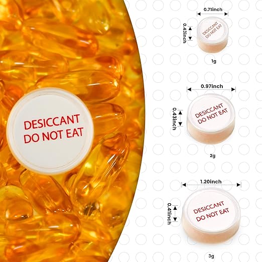 2 Gram 110 Packs Silica Gel Desiccant Canister,Orange to White Indicating Desiccants Capsules, Moisture Absorbers for Food Storage, Food Grade Desiccant Dehumidifiers