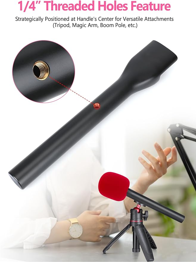 YOUSHARES Handheld Adaptor with Foam Cover, Compatible with Rode and DJI Wireless Microphones for Interviews (Red Foam)