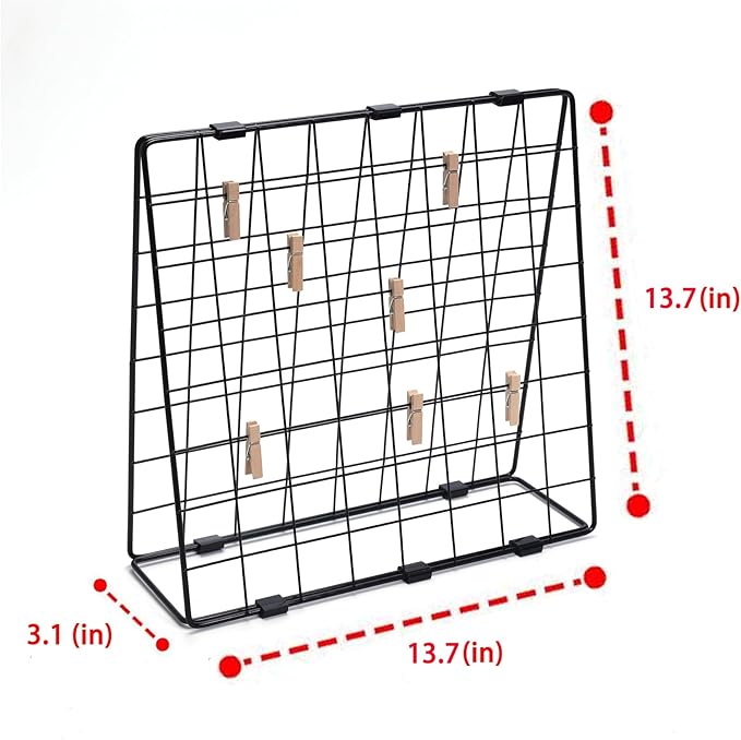 BEKMLOD Photo Display Rack, Note Display Rack, Double sided Photo Metal Rack, Desk Photo Manager, With 20 Wooden Clips, Black