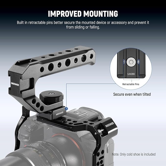 NEEWER Cold Shoe Mount Adapter Set (2 Pack), 1/4" Screw, Spring Loaded Anti Off Pins for ARRI, Compatible with DJI Mic Transmitter, Flash, Monitor Mount, LED Panel Light, Magic Arm, Tripod, UA080