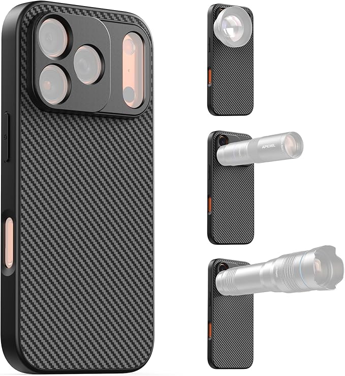 APEXEL 17mm Thread Lens Phone Case Compatible for iPhone 17 Pro, Compatible with All Telephoto & Macro Lenses, Durable Protective Cover Black