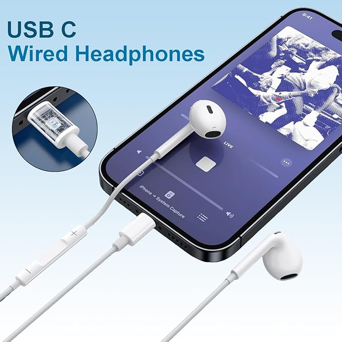 1 Pack-USB C Headphones for iPhone 17/16/15 Pro Earbuds Type C Wired Earphones with Mic & Remote Control Noise Cancelling for iPhone 17/16/15 Pro/Air/Pro Max, iPad Pro, iPad mini