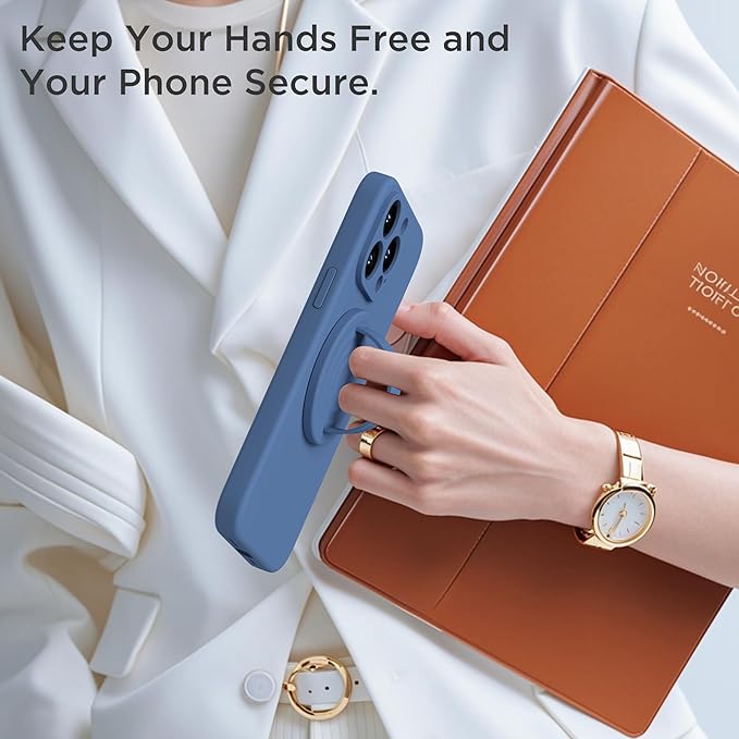 Upgraded Magnetic Phone Grip, Liquid Silicone Soft and Portable, Removable Finger Loop Ring Grip Holder for iPhone, Strong Magnetic Attraction, Compatible with MagSafe Phone Case, Azure Blue