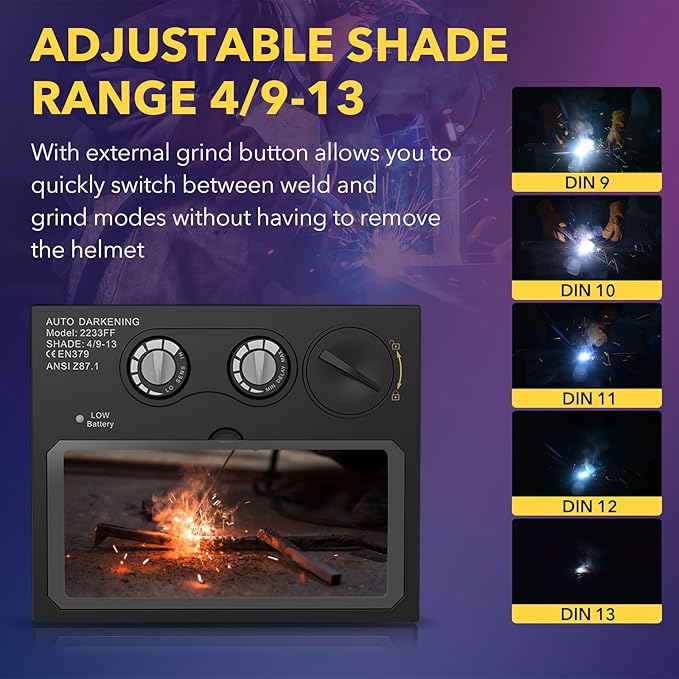 TRQWH HD Auto Darkening Welding Lens 4.33"x3.54" Solar True Color Filter with 2 Arc Sensor Adjustable Shade Range 4/9-13 Replacement Welding Helmet Accessories for TRQWH Welding Hood