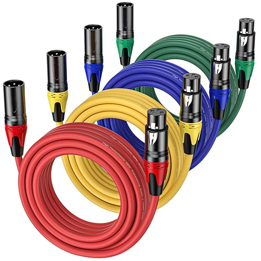XLR Cable 25ft 4 Packs - Premium Balanced Microphone Cable with 3-Pin XLR Male to Female Mic Speaker Cable, 4 Colors (Red, Yellow, Green, Blue), Pure Copper and Plated Conductors