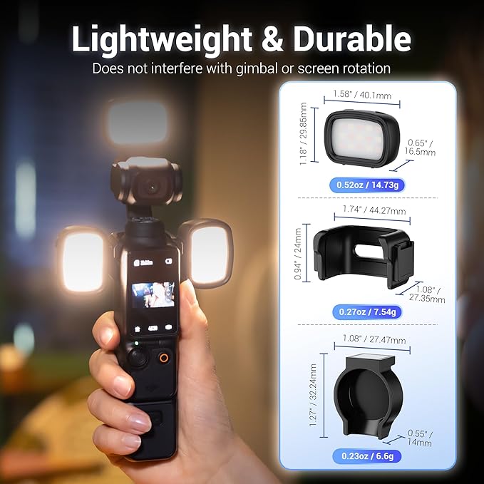JJC 3Pcs Magnetic Auxiliary Light for DJI Osmo Pocket 3 & Xtra Muse Accessories, Rechargeable Mini LED Fill Light w. Mount & Storage Bag, 3 Color Mode/Brightness Adjustable for Selfie Vlog Recording