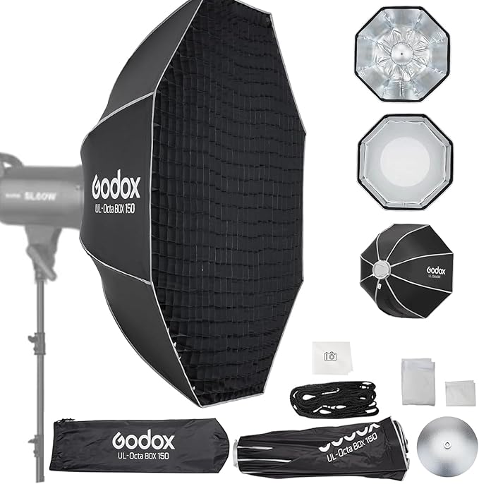 Godox Quick Release Octagon Umbrella Softbox,UL 59.1” Bowens Mount Soft Box with Honeycomb Grid Light Diffusers Carry Bag for Studio Outdoor Strobe Flash,Product Portrait Photography Live Streaming