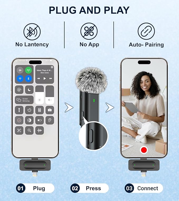 2 Pack Wireless Microphones for iPhone Android - Clip on Mini Microphone for Video Recording Lapel Microphone for Streaming, Podcast, YouTube Tiktok Content Creator