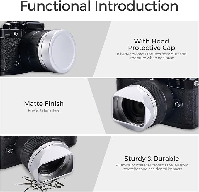 Metal Square Lens Hood (with Cover) with 49mm UV Filter Adapter Ring Compatible with for Fujifilm X100V/X100VI (Aluminum Alloy-Silver)