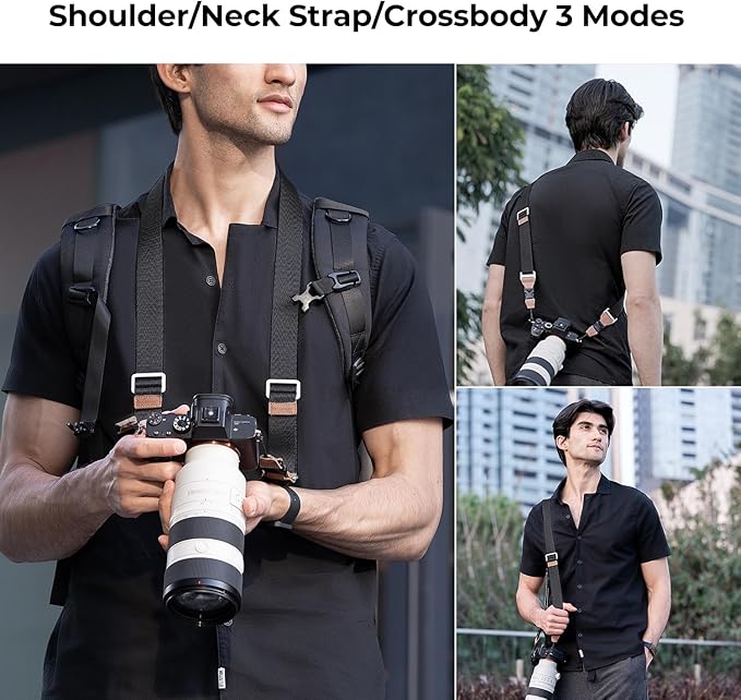 K&F CONCEPT 32mm Camera Neck Strap for Photographers Camera Strap Quick Release Clip Adjustable Sling Strap Compatible with Nikon Canon Sony Olympus DSLR Camera Grey Black