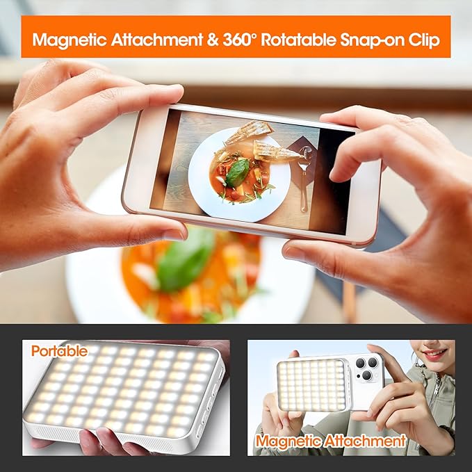 Magnetic Selfie Light, Portable Phone Light Clip, Rechargeable Ring Light for Video Recording, Conference, Live Streaming, TikTok, Makeup, Compatible with iPhone, Laptop, and Camera, White