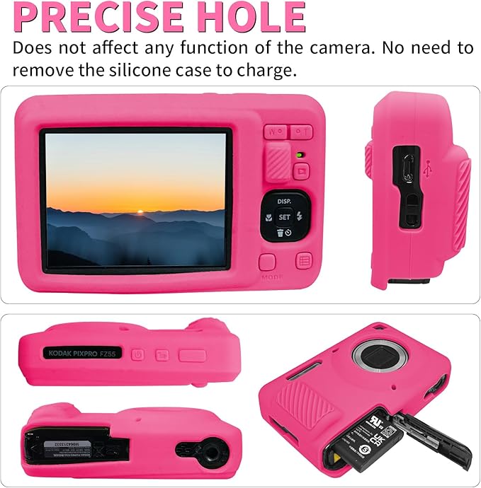 Easy Hood Camera Case for Kodak PIXPRO FZ55, Soft Silicone Cover Anti-Scratch Slim Fit FZ55 DSLR Camera Sleeve Body Skin Travel Protective Case, Rose