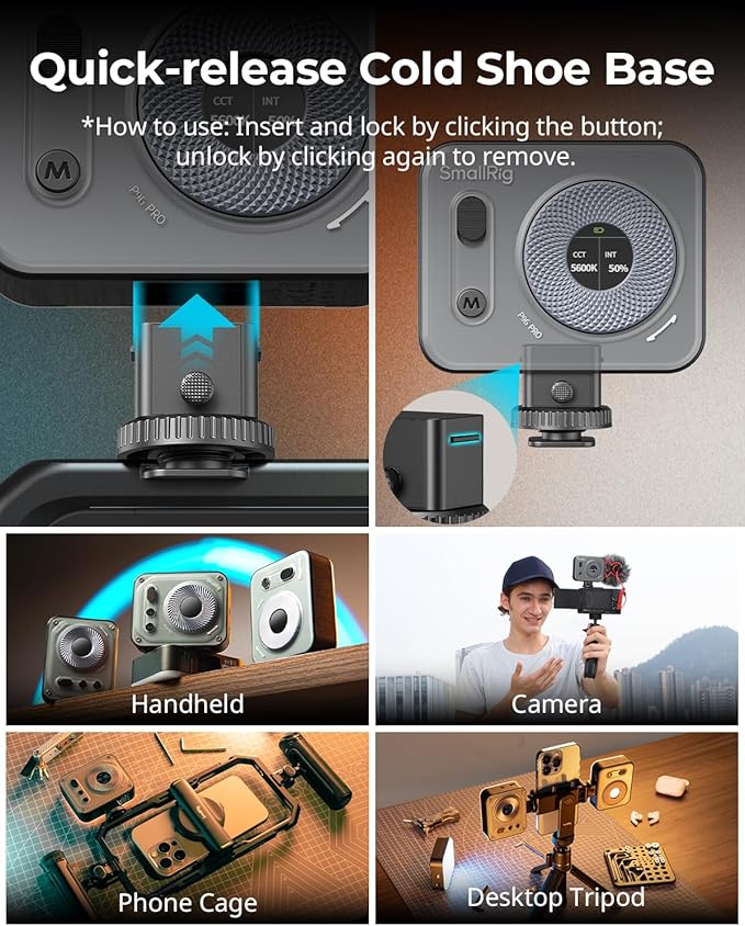SMALLRIG Vibe P96 Pro Led Video Light, Portable Camera Light for Photography, Cold Shoe Light, CRI95+, 2500-6500K, 5 Effects, Fill Light Accessories for Content Creator, Streaming Black