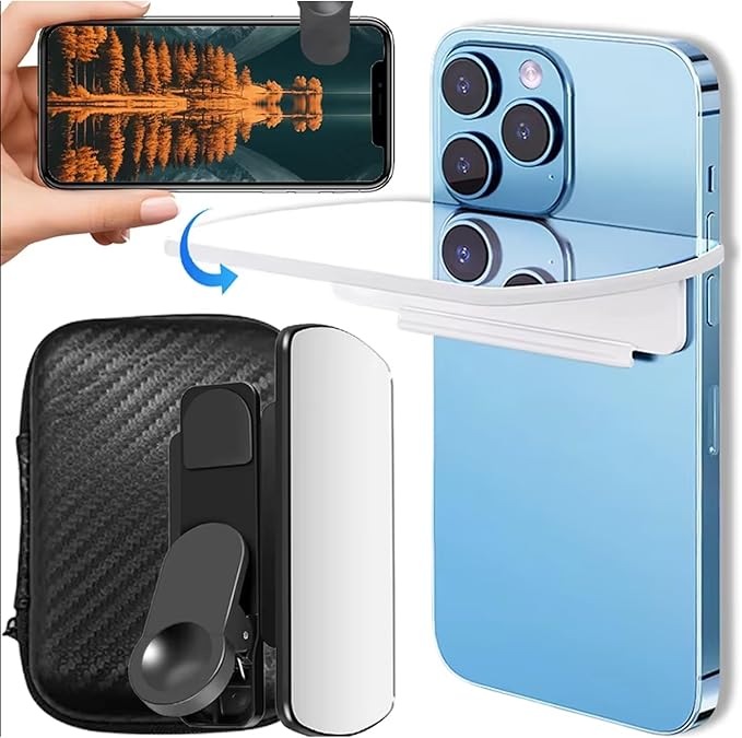 Smartphone Camera Mirror Reflection Clip Kit, Horizontal Vertical Mirror Clips, High Reflectivity Mobile Phone Mirror for All Smartphone