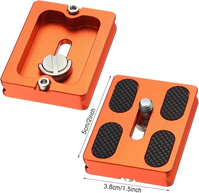 Frienda 2 Pieces Metal Quick Release Plate with 1/4''-20 Camera Screw Tripod Mount Plate Fits Standard for DSLR Camera Tripod Ball Head(Orange,Pu50)