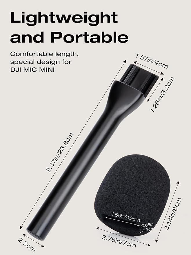 SUNMON Handheld Wireless Mic Stand for DJI Mic Mini with Pop Filter, Holder for Microphone, Interview Handheld Mount Adapter for DJI Mini (Handheld with 1 Pop Filter）
