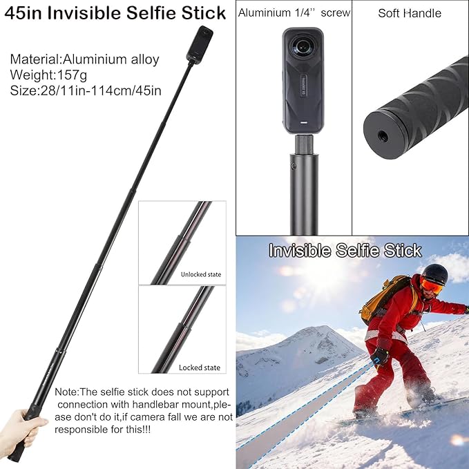 PellKing Accessories Kit for insta360 X5,Included Carrying Case with Belt,2 Pcs Metal 1/4" Adapter,Handlebar Clamp,Magnetic Mount,43in Selfie Stick,Chest Strap,Head Strap,Backpack Mount,and Others