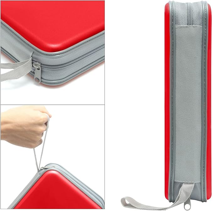 CD Case Holder, 80 Capacity CD/DVD Case Holders Wallet Hard Plastic CD DVD Disc Cases Storage Binder for Car Home Office Travel (Red)