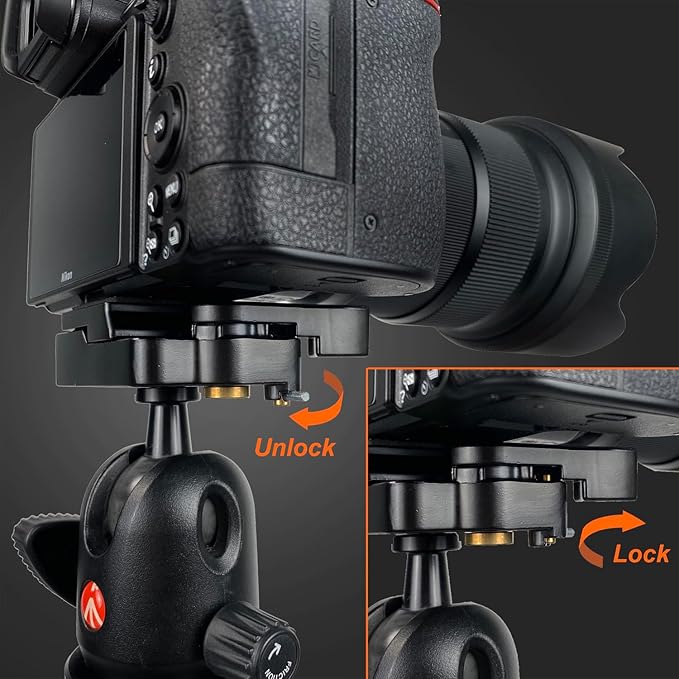 SIOTI 323 RC2 Quick Release Plate Adapter, Rapid Connect Adapter with Quick Release Plate for Manfroto Monopod, Manfroto Tripod, or Other Ball Head and Tripod