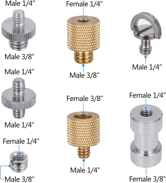 Camera Screw Adapter, KWOKWEI 19pcs 1/4 Inch and 3/8 Inch Converter Female Male Threaded Screws Mount Set, Metal Thread Adapter Converter 360°Camera Ball Head for Monopod, Ball Head