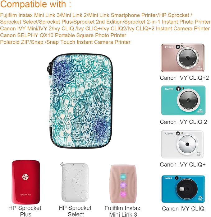 FINTIE Case for HP Sprocket Select/Sprocket Plus Smartphone Printer, Canon Ivy Mini/CLIQ 2/CLIQ+2 Instant Camera - Shockproof Hard Shell Carrying Case, Emerald Illusions