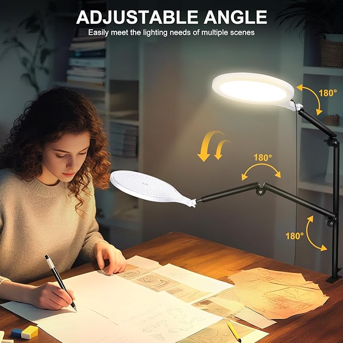 Desk Ring Light with Stand & Clamp, 10'' Dimmable Video Conference Lighting for Zoom/Teams, Streaming Light with 360° Adjustable Arm for Home Office, Podcast, YouTube, TikTok