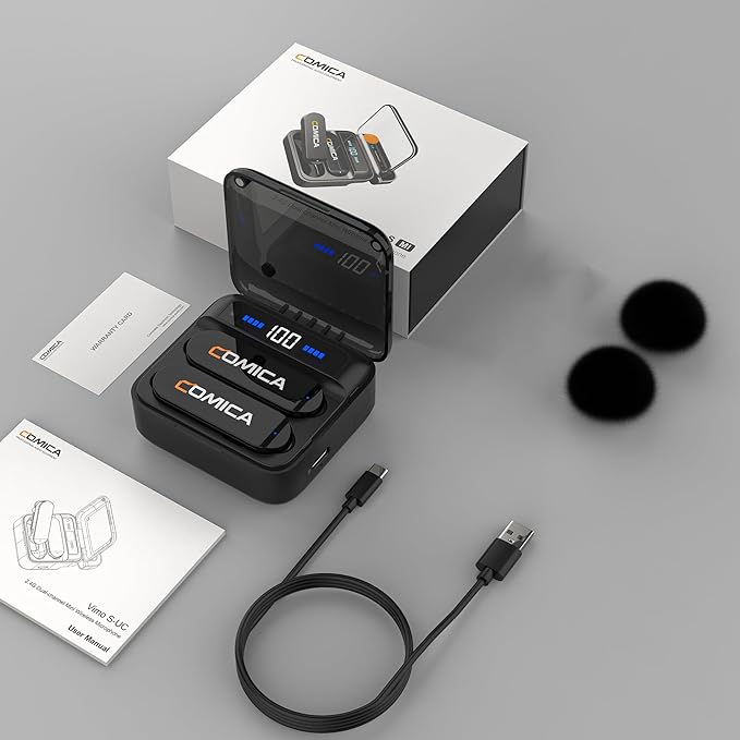 COMICA Vimo S MI Wireless Microphone for iPhone, MFI Certified, Noise Cancellation, 656' Range, 15H Working Time, Monitoring, iPhone Mic for Video Recording, Vlog, Live Streaming, YouTube