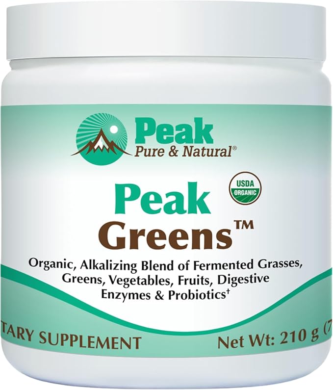 Peak Pure & Natural Peak Greens Support pH Balance and Alkalinity | Superfood Green Drink Powder | Blend of Fermented Grass, Vegetable, & Fruit | Digestive Enzyme & Probiotic Powder