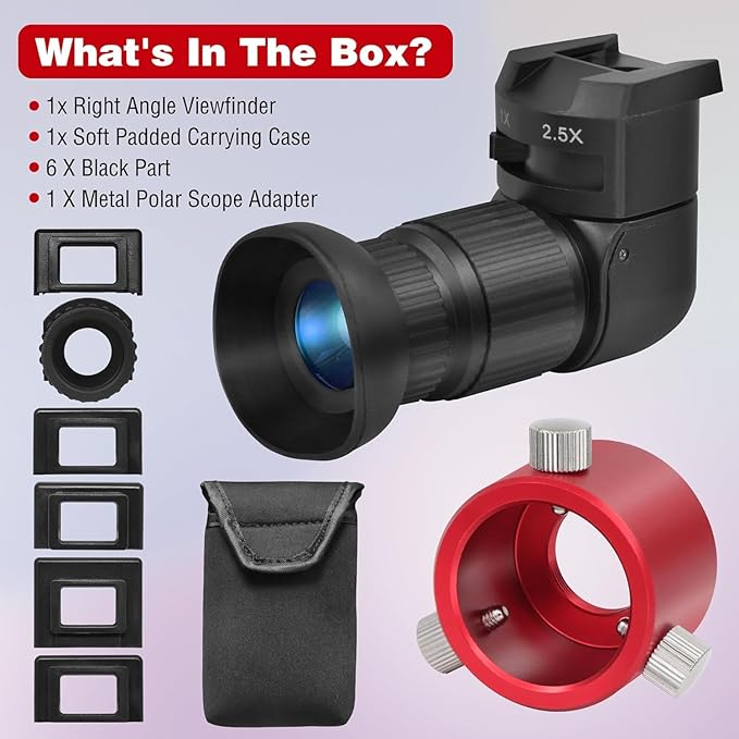 Right Angle Viewfinder with Polar Scope Metal Adapter - 360°Rotating with 1X - 2.5X Magnification for A Comfortable View When Doing Polar Alignment