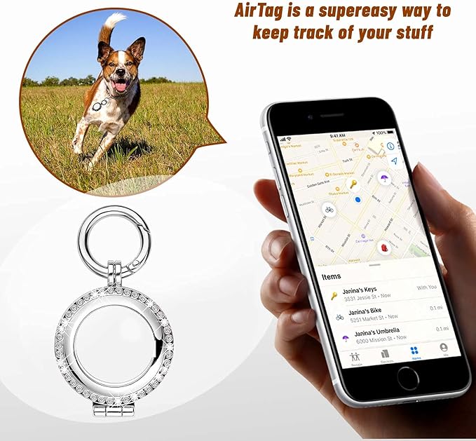 Case Compatible for Apple AirTag (2021), AirTag Diamond Rhinestone Bling Keychain Cover, Metal Protective Holder for AirTag Accessories (Silver)
