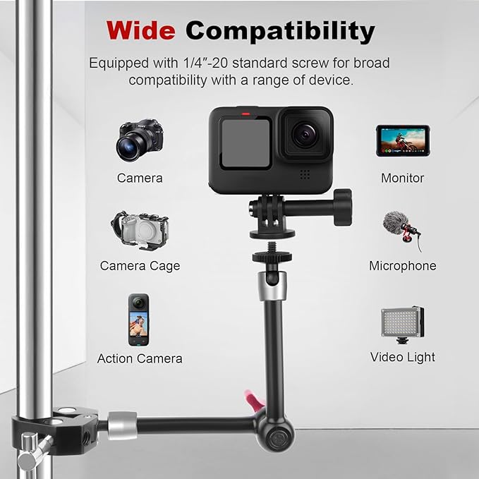 11" Articulating Magic Arm Clamp Mount, Magic Arm Camera Mount with Super Clamp, Magic Arm Crab Clamp for DSLR Action Camera Monitor Video Light, Max. Load 4.4lbs for Table & Tube (SY009)