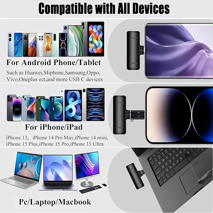 2 Pcs 3 in 1 Wireless Lavalier Microphones for iPhone iPad USB C Android Laptop with Charging Case, Clip on Lapel Mic Plug-Play Cordless Mini Mic for Video Recording Vlogging, YouTube, Interview